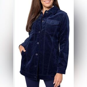A623550 DENIM & CO Stretch Velveteen Long Jacket Navy M